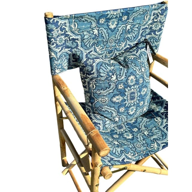 Bespoke Natural Bamboo Directors Chair With Matching Down-Filled Pillow in Heriz Fabric | IdleHour