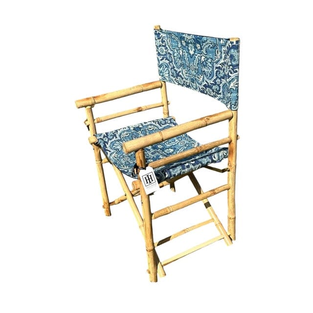 Bespoke Natural Bamboo Directors Chair With Matching Down-Filled Pillow in Heriz Fabric | IdleHour