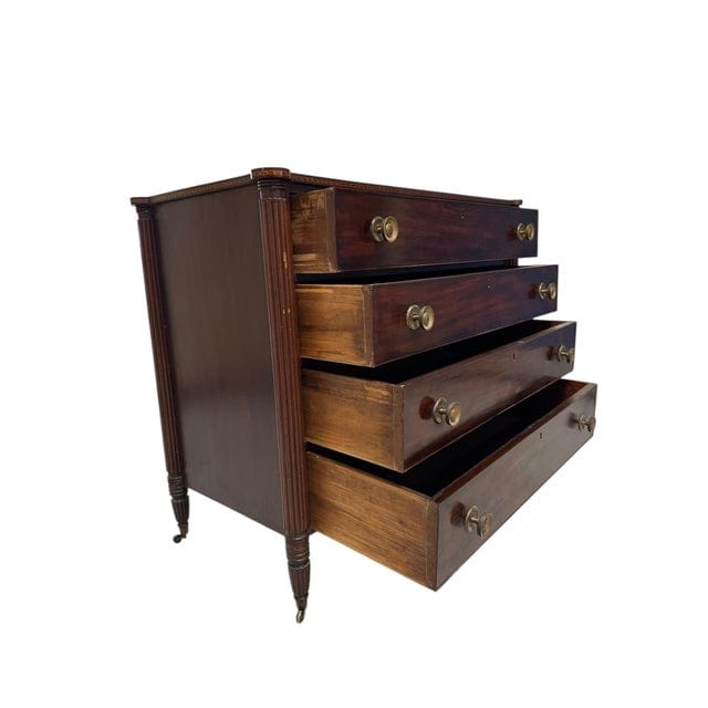 Early 19th Century Federal Mahogany Four Drawer Cookie Corner Chest With Marquetry C. 1820 | IdleHour