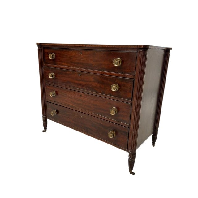 Early 19th Century Federal Mahogany Four Drawer Cookie Corner Chest With Marquetry C. 1820 | IdleHour