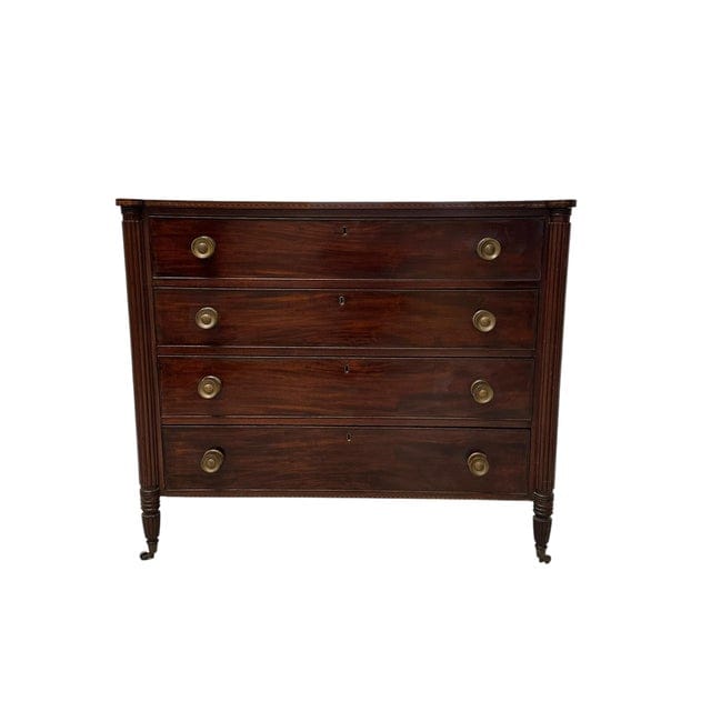 Early 19th Century Federal Mahogany Four Drawer Cookie Corner Chest With Marquetry C. 1820 | IdleHour