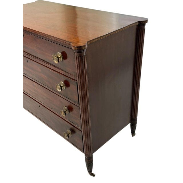 Early 19th Century Federal Mahogany Four Drawer Cookie Corner Chest With Marquetry C. 1820 | IdleHour