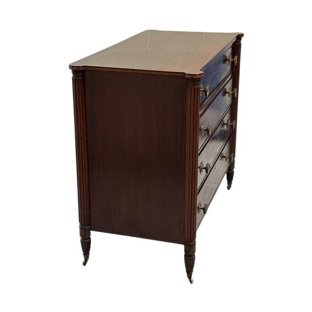 Early 19th Century Federal Mahogany Four Drawer Cookie Corner Chest With Marquetry C. 1820 | IdleHour