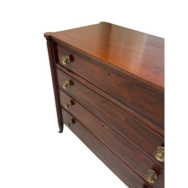 Early 19th Century Federal Mahogany Four Drawer Cookie Corner Chest With Marquetry C. 1820 | IdleHour