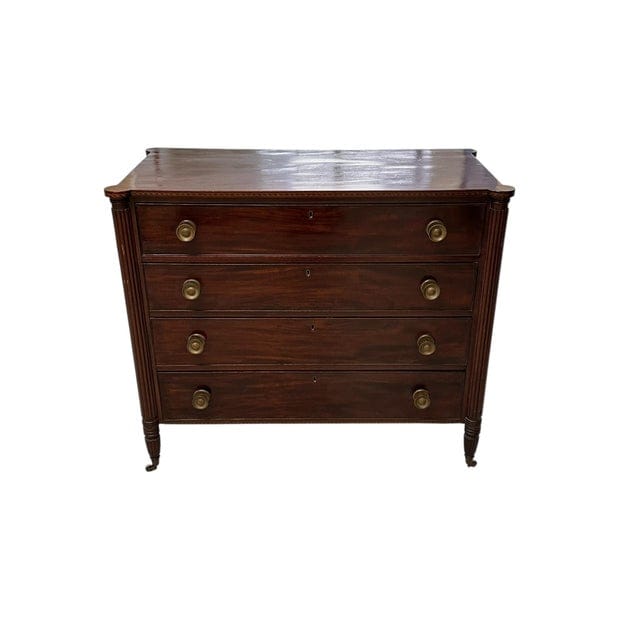 Early 19th Century Federal Mahogany Four Drawer Cookie Corner Chest With Marquetry C. 1820 | IdleHour