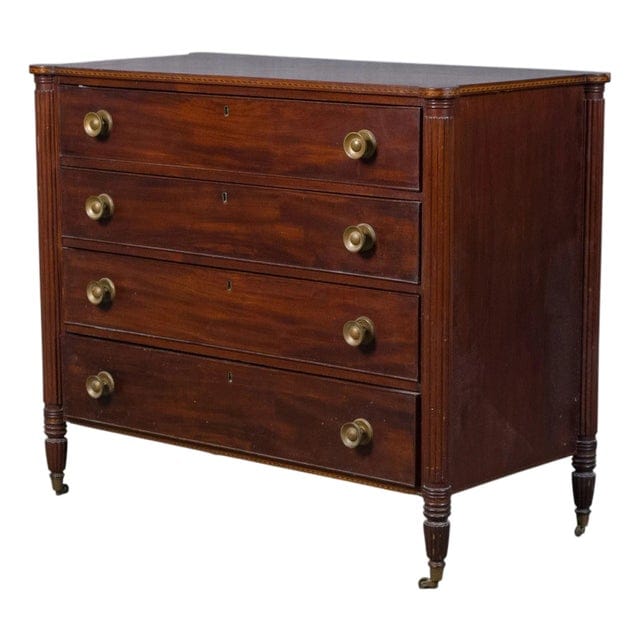 Early 19th Century Federal Mahogany Four Drawer Cookie Corner Chest With Marquetry C. 1820 | IdleHour