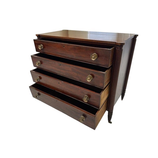 Early 19th Century Federal Mahogany Four Drawer Cookie Corner Chest With Marquetry C. 1820 | IdleHour
