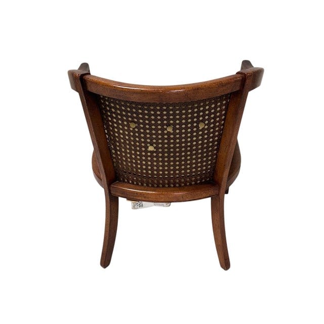 Early 20th Century Caned Barrel Back Chair With Chartreuse Velvet Upholstery | IdleHour