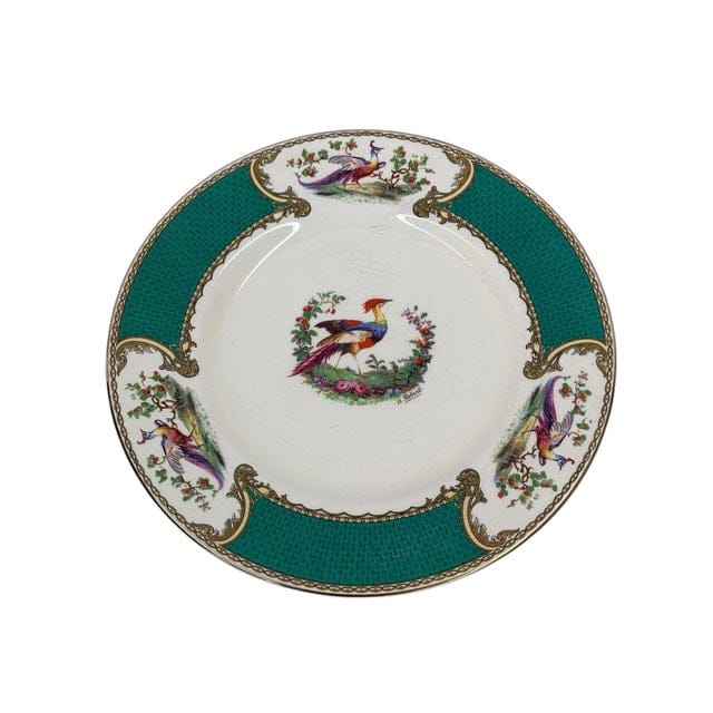 Early 20th Century Myott Staffordshire Green Chelsea Bird Dinner Plates- Set of 12 | IdleHour