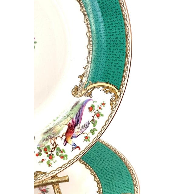 Early 20th Century Myott Staffordshire Green Chelsea Bird Dinner Plates- Set of 12 | IdleHour