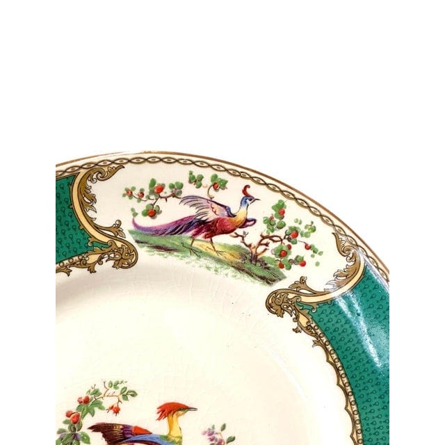 Early 20th Century Myott Staffordshire Green Chelsea Bird Dinner Plates- Set of 12 | IdleHour