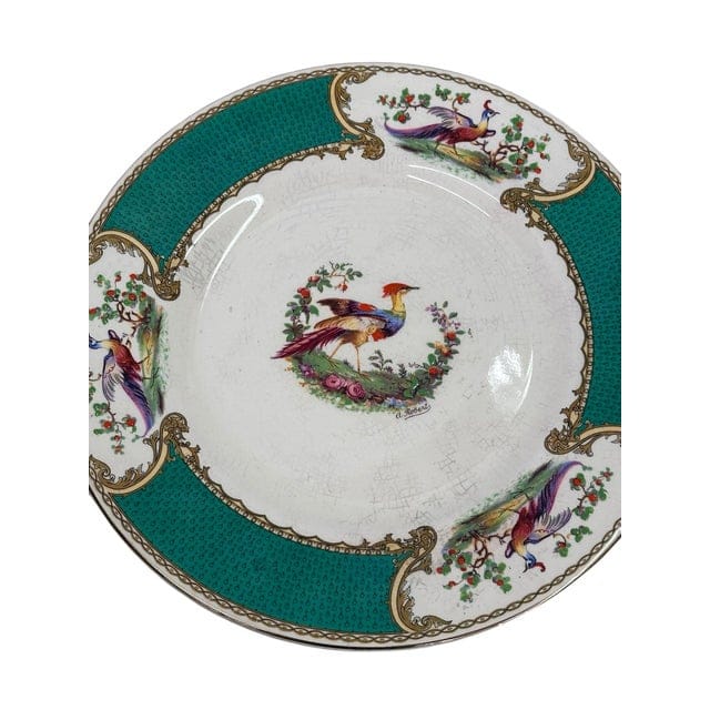 Early 20th Century Myott Staffordshire Green Chelsea Bird Dinner Plates- Set of 12 | IdleHour