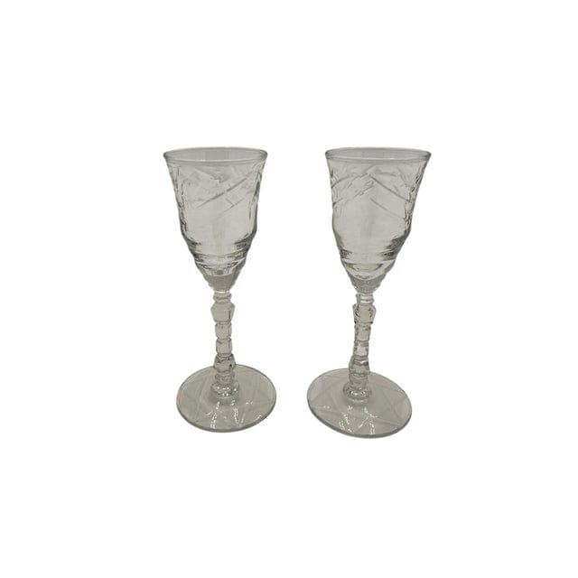Early 20th Century Rock Sharpe Arctic Rose Cordial Glasses - Set of 2 | IdleHour