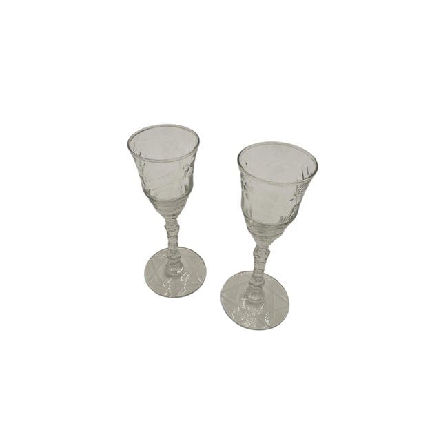 Early 20th Century Rock Sharpe Arctic Rose Cordial Glasses - Set of 2 | IdleHour