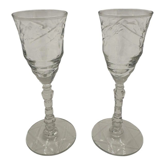 Early 20th Century Rock Sharpe Arctic Rose Cordial Glasses - Set of 2 | IdleHour