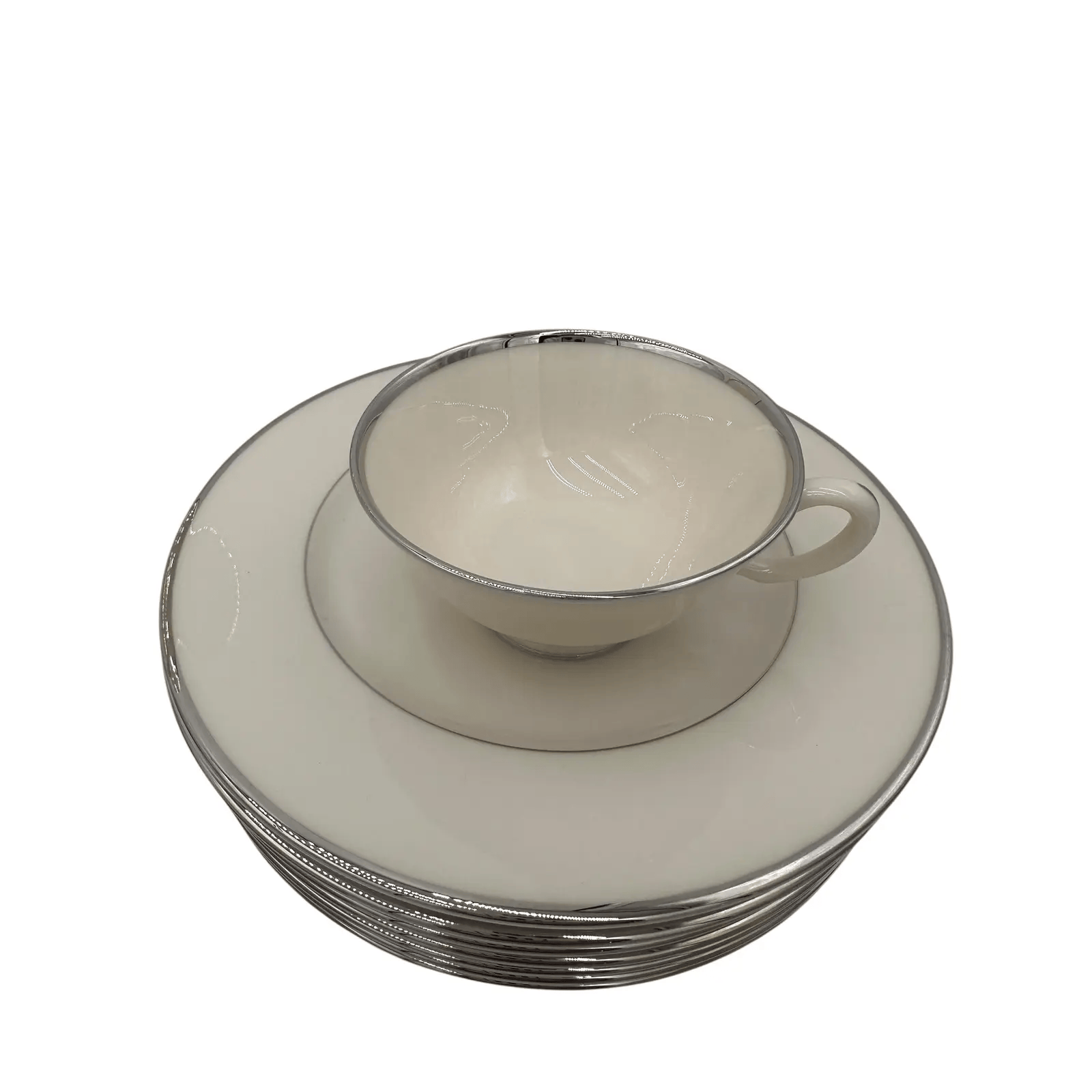 Late 20th Century Lenox Montclair China Set — Ivory With Platinum Rim — Complete Set for 8 — 33 Pieces | IdleHour