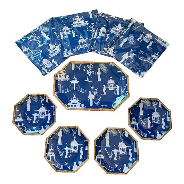 Kim Seybert Cobalt and White Chinoiserie Melamine Luncheon Set - 9 Pieces | IdleHour
