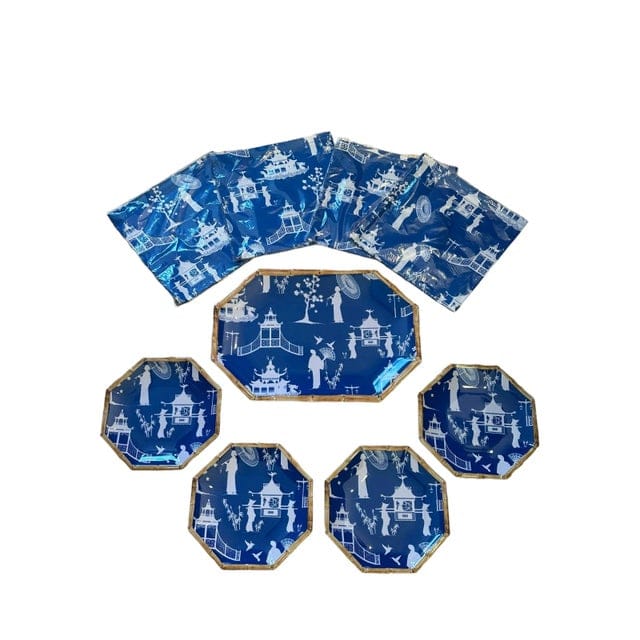 Kim Seybert Cobalt and White Chinoiserie Melamine Luncheon Set - 9 Pieces | IdleHour