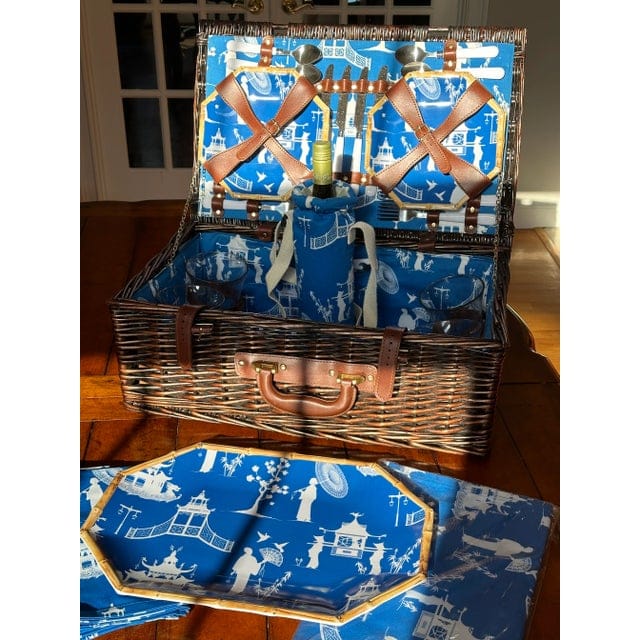 Kim Seybert Cobalt and White Chinoiserie Picnic Basket - 30 Pieces | IdleHour