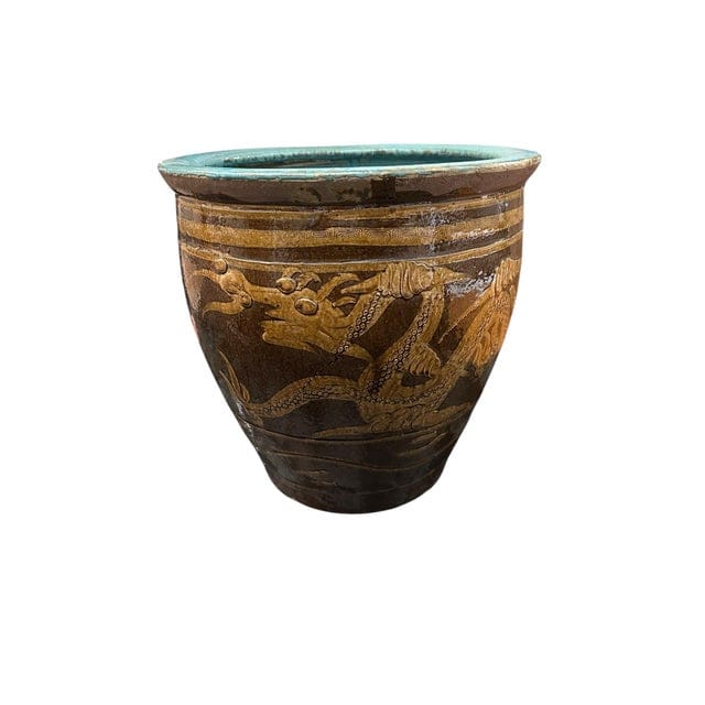 Large Antique Chinese Black Egg Ceramic Jardiniere | IdleHour
