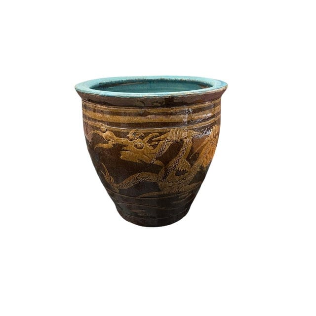 Large Antique Chinese Black Egg Ceramic Jardiniere | IdleHour