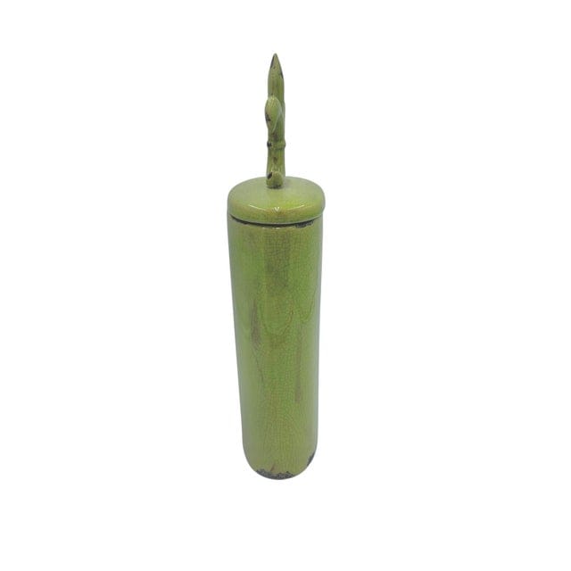Large Crackle Glaze Chartreuse Fleur-De-Lis Lidded Jar | IdleHour