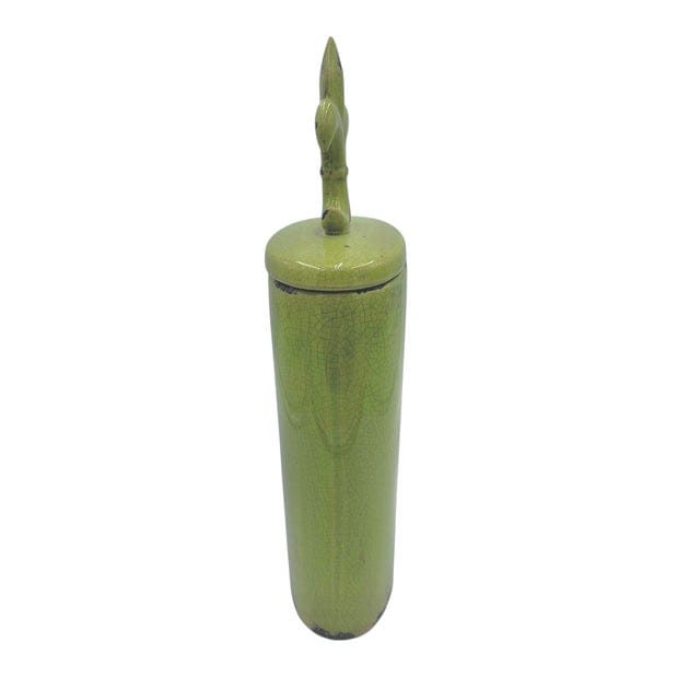 Large Crackle Glaze Chartreuse Fleur-De-Lis Lidded Jar | IdleHour