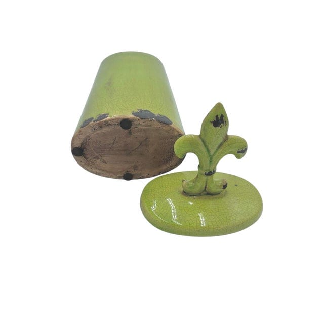 Large Crackle Glaze Chartreuse Fleur-De-Lis Lidded Jar | IdleHour