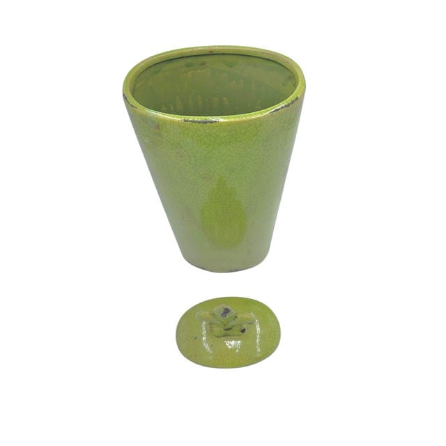 Large Crackle Glaze Chartreuse Fleur-De-Lis Lidded Jar | IdleHour