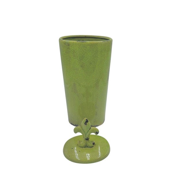 Large Crackle Glaze Chartreuse Fleur-De-Lis Lidded Jar | IdleHour