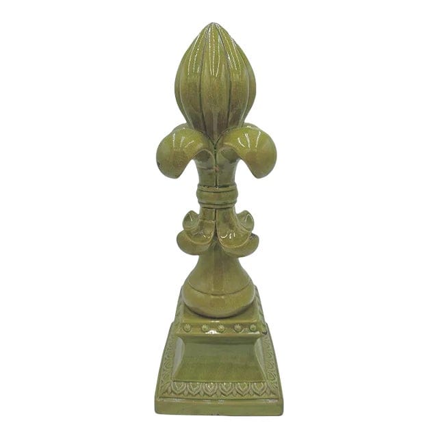 Large Fleur-De-Lis Crackle Glaze Chartreuse Sculpture | IdleHour