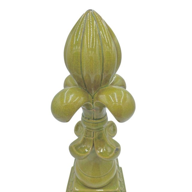 Large Fleur-De-Lis Crackle Glaze Chartreuse Sculpture | IdleHour