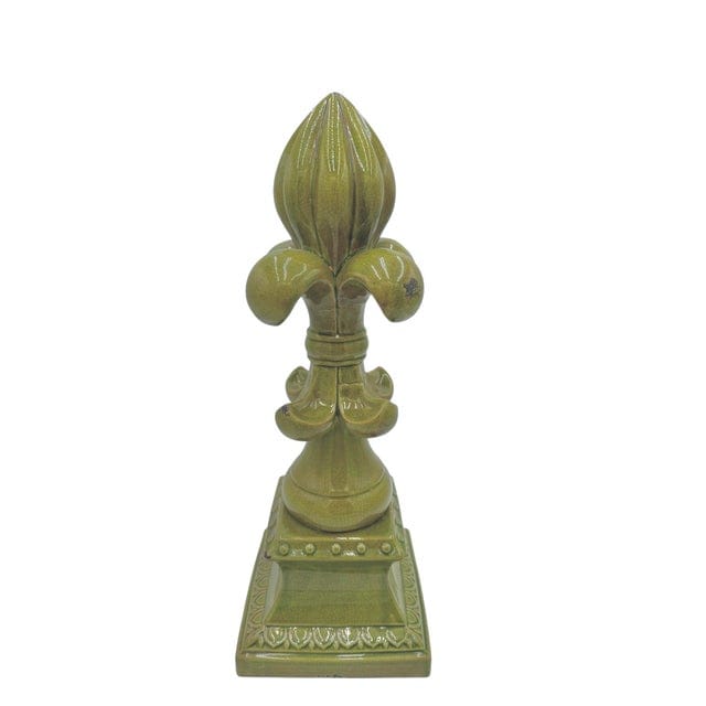 Large Fleur-De-Lis Crackle Glaze Chartreuse Sculpture | IdleHour