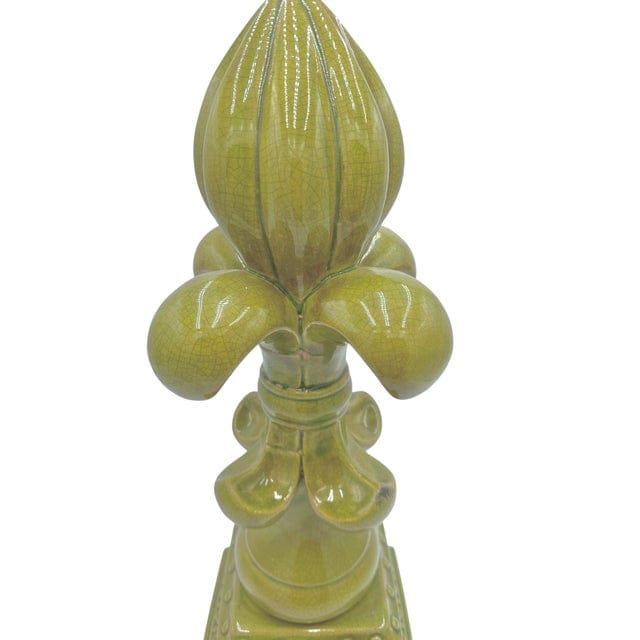 Large Fleur-De-Lis Crackle Glaze Chartreuse Sculpture | IdleHour