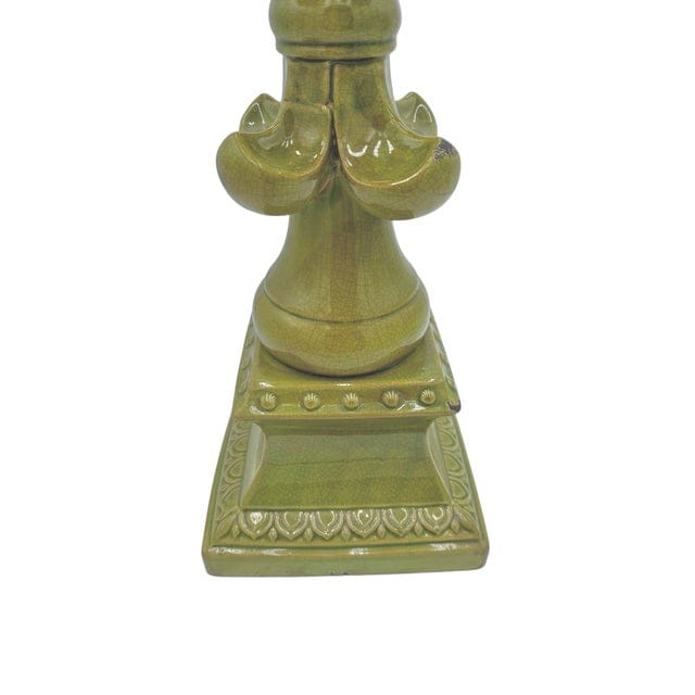 Large Fleur-De-Lis Crackle Glaze Chartreuse Sculpture | IdleHour
