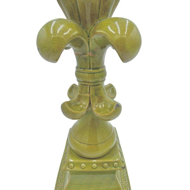 Large Fleur-De-Lis Crackle Glaze Chartreuse Sculpture | IdleHour