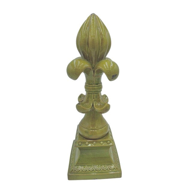 Large Fleur-De-Lis Crackle Glaze Chartreuse Sculpture | IdleHour