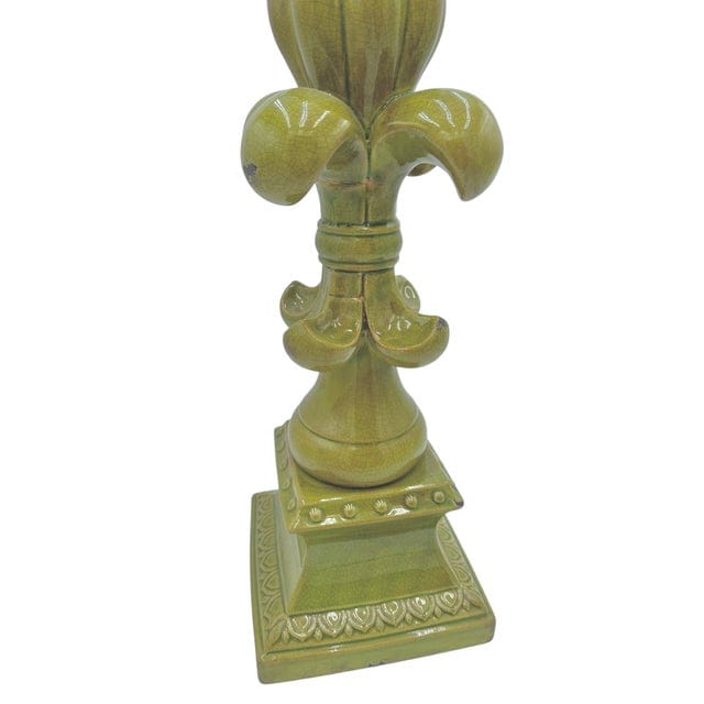 Large Fleur-De-Lis Crackle Glaze Chartreuse Sculpture | IdleHour