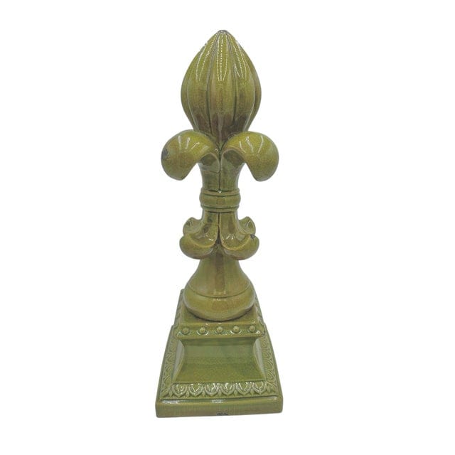 Large Fleur-De-Lis Crackle Glaze Chartreuse Sculpture | IdleHour