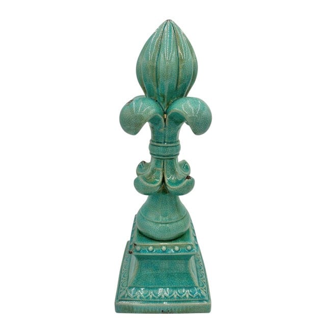 Large Fleur De-Lis Crackle Glaze Turquoise Sculpture | IdleHour