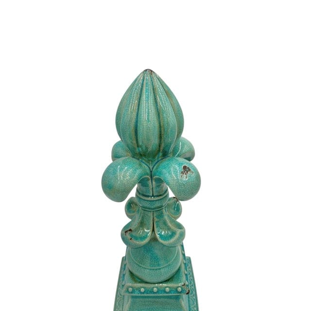 Large Fleur De-Lis Crackle Glaze Turquoise Sculpture | IdleHour