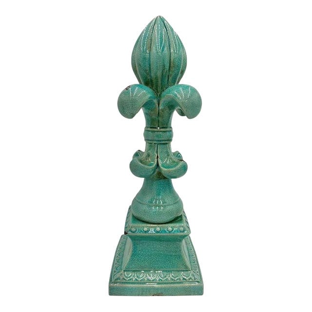 Large Fleur De-Lis Crackle Glaze Turquoise Sculpture | IdleHour