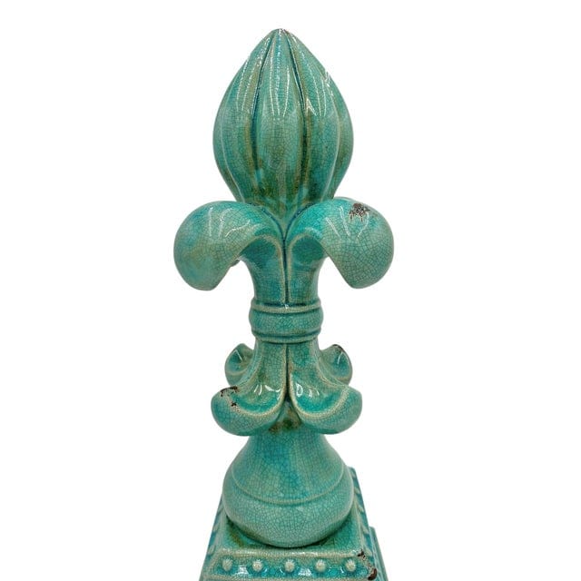 Large Fleur De-Lis Crackle Glaze Turquoise Sculpture | IdleHour