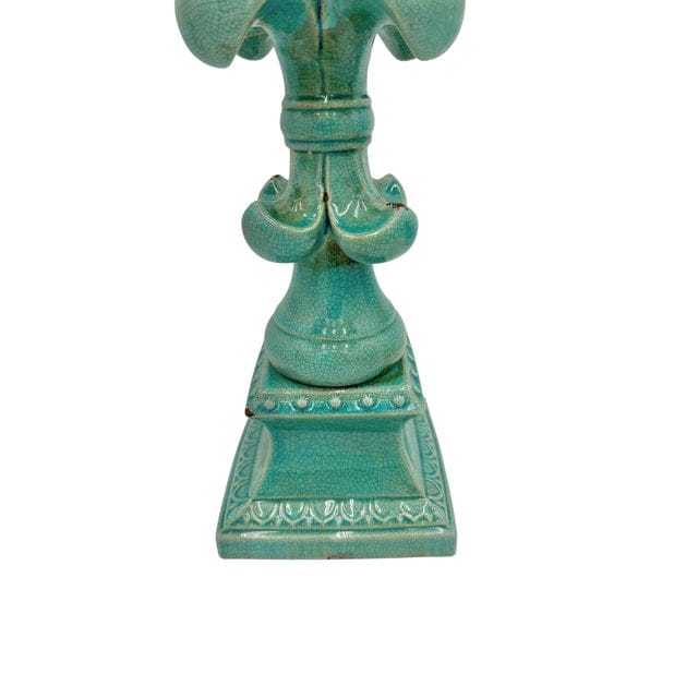 Large Fleur De-Lis Crackle Glaze Turquoise Sculpture | IdleHour