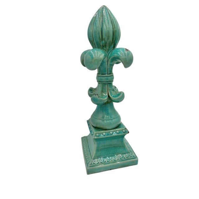 Large Fleur De-Lis Crackle Glaze Turquoise Sculpture | IdleHour