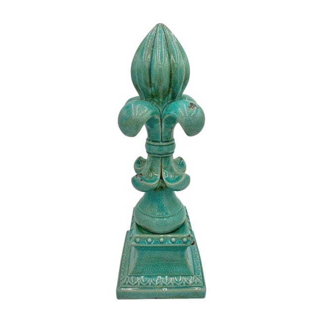 Large Fleur De-Lis Crackle Glaze Turquoise Sculpture | IdleHour