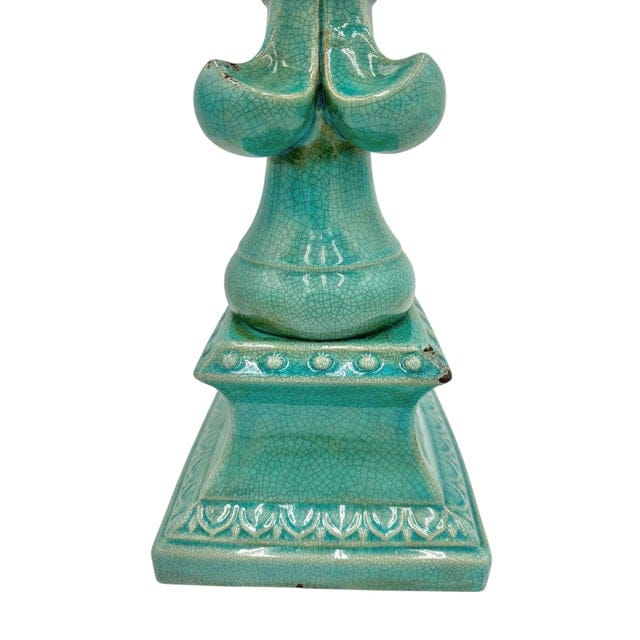 Large Fleur De-Lis Crackle Glaze Turquoise Sculpture | IdleHour