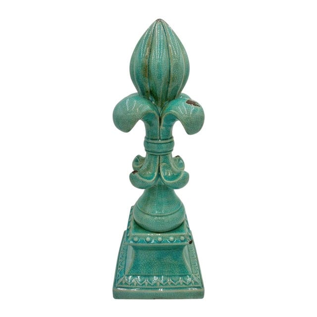 Large Fleur De-Lis Crackle Glaze Turquoise Sculpture | IdleHour