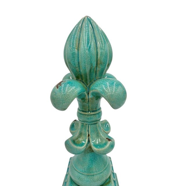 Large Fleur De-Lis Crackle Glaze Turquoise Sculpture | IdleHour