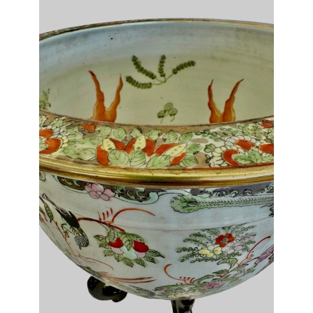 Large Hand-Painted Vintage Chinese Famille Rose Fishbowl Planter With Stand | IdleHour
